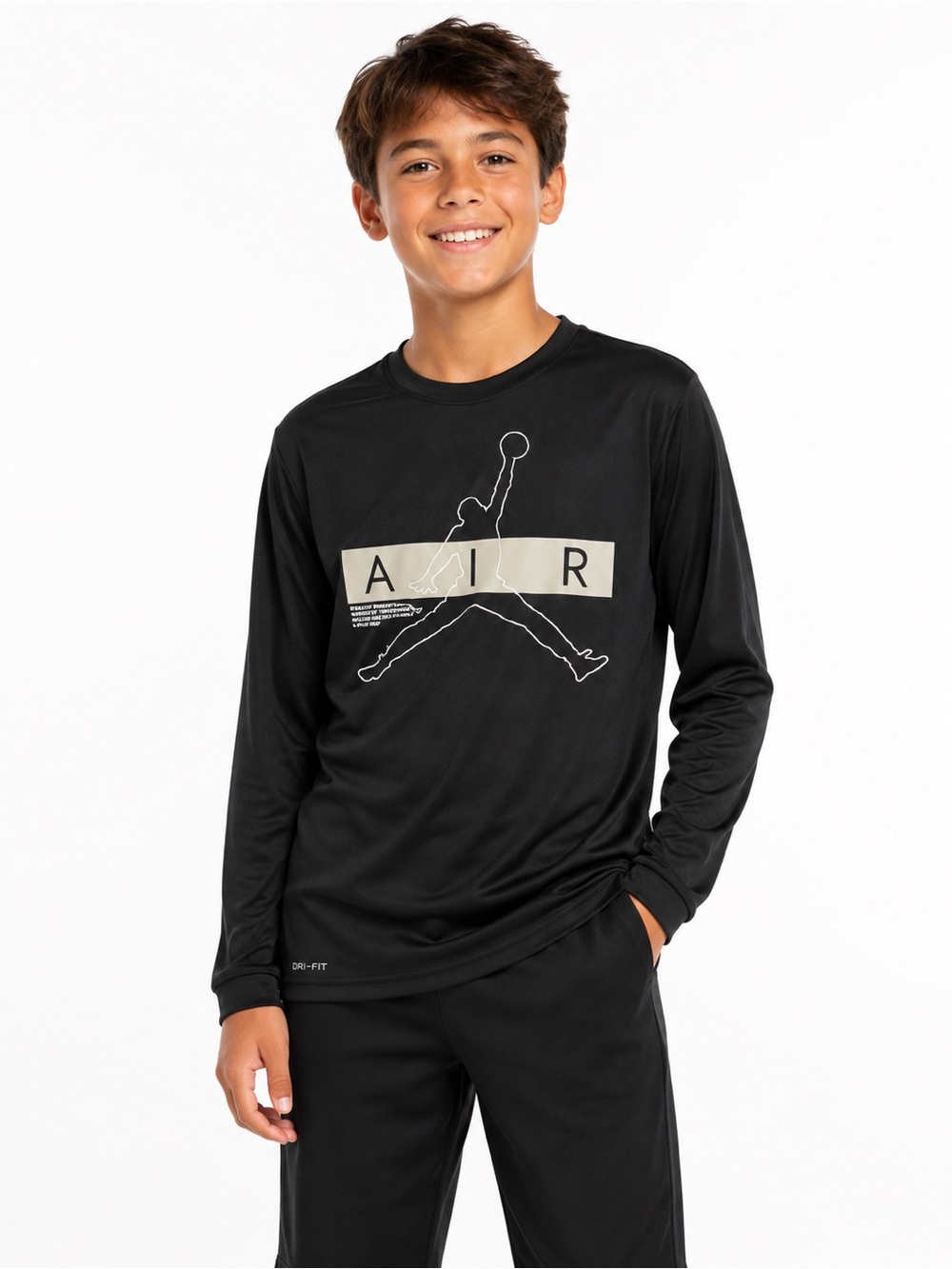 Nike Jordan Boys Dri-FIT Long Sleeve Graphic Shirt Black Size Large 12–13 Years